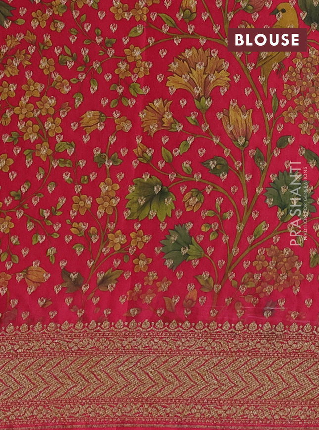 Banarasi crepe saree multi colour and pink with allover thread & zari geometric weaves and woven border