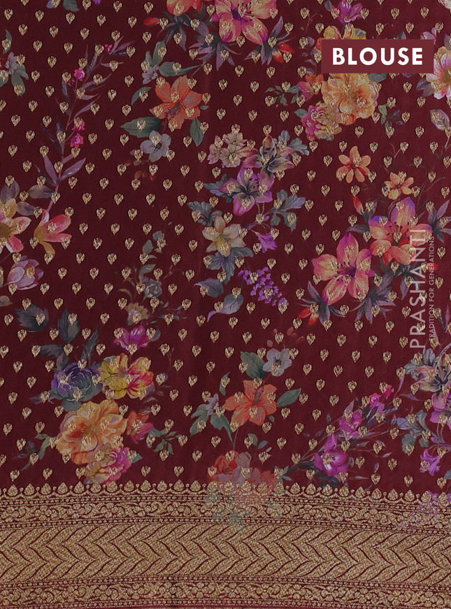 Banarasi crepe saree pastel maroon and orange with allover thread & zari geometric weaves and woven border
