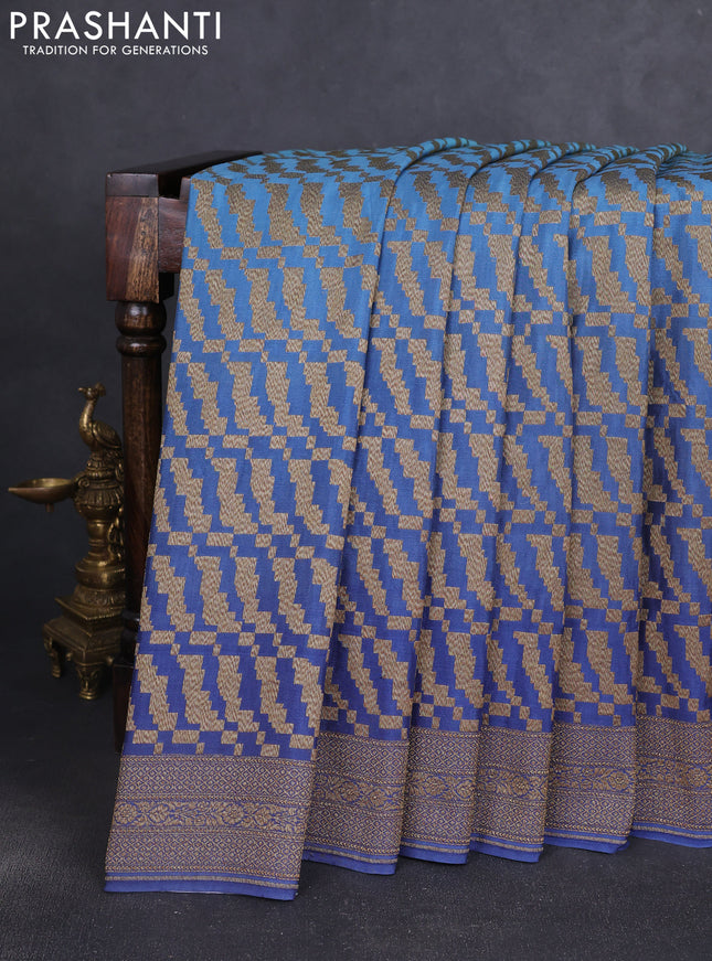 Banarasi crepe saree pastel blue and blue shade with allover thread & zari geometric weaves and woven border