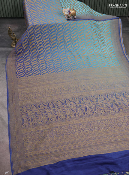 Banarasi crepe saree pastel blue and blue shade with allover thread & zari geometric weaves and woven border