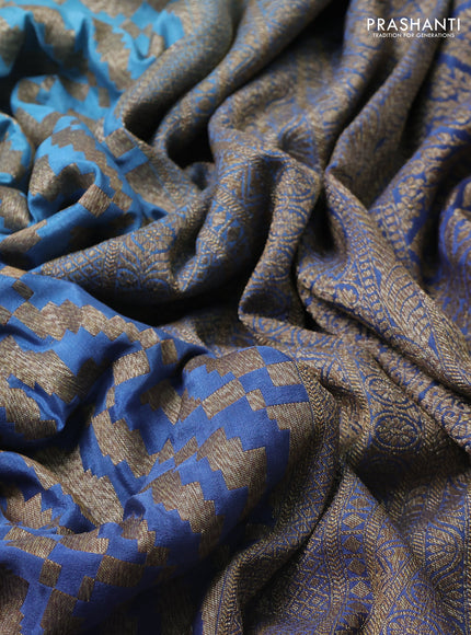 Banarasi crepe saree pastel blue and blue shade with allover thread & zari geometric weaves and woven border