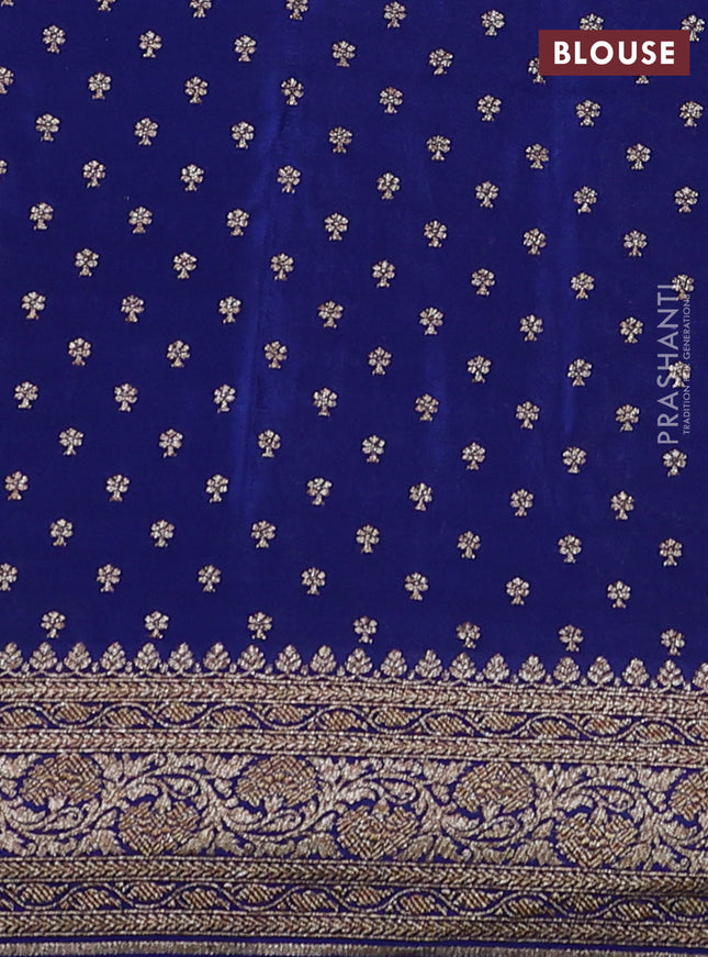 Banarasi crepe saree orange and dark blue with allover thread & zari weaves and woven border