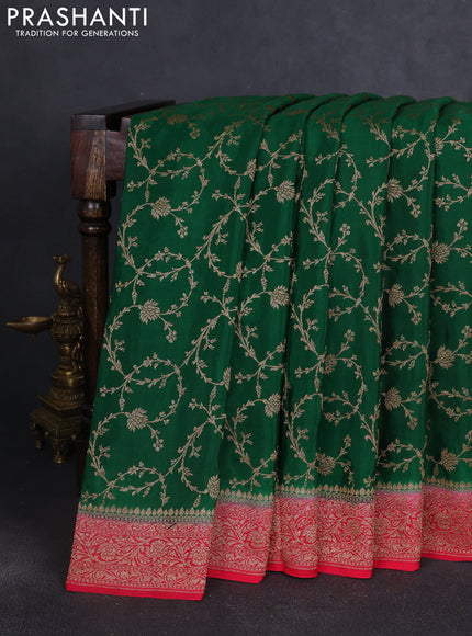 Banarasi crepe saree green and pink with allover thread & zari weaves and woven border