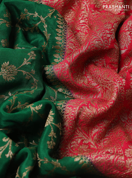 Banarasi crepe saree green and pink with allover thread & zari weaves and woven border