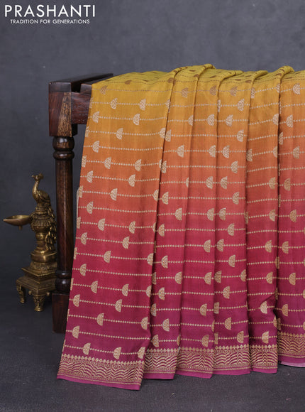 Banarasi crepe saree multi colour and wine shade with allover thread & zari geometric weaves and woven border