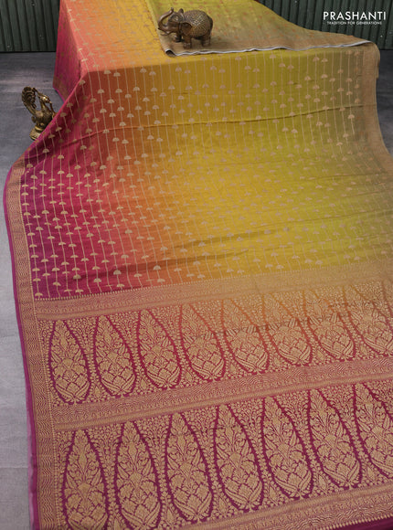 Banarasi crepe saree multi colour and wine shade with allover thread & zari geometric weaves and woven border