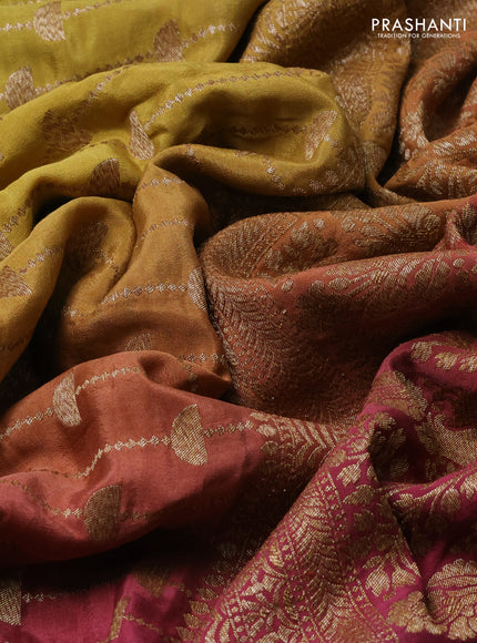 Banarasi crepe saree multi colour and wine shade with allover thread & zari geometric weaves and woven border