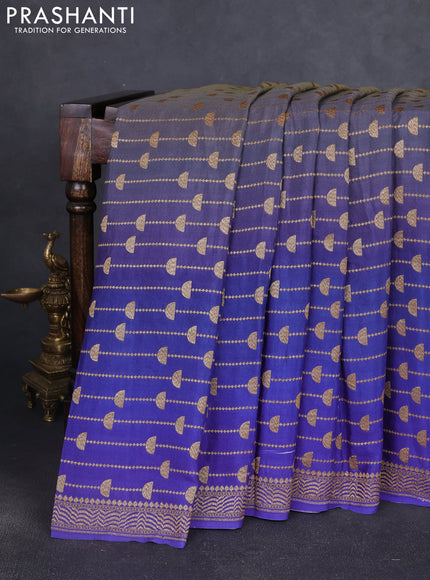 Banarasi crepe saree mehendi green and blue with allover thread & zari geometric weaves and woven border