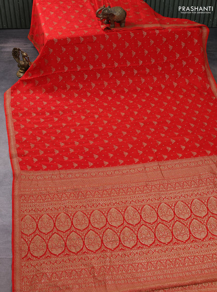 Banarasi crepe saree orange with allover thread & zari woven buttas and woven border