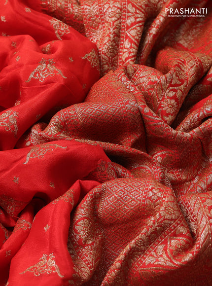 Banarasi crepe saree orange with allover thread & zari woven buttas and woven border