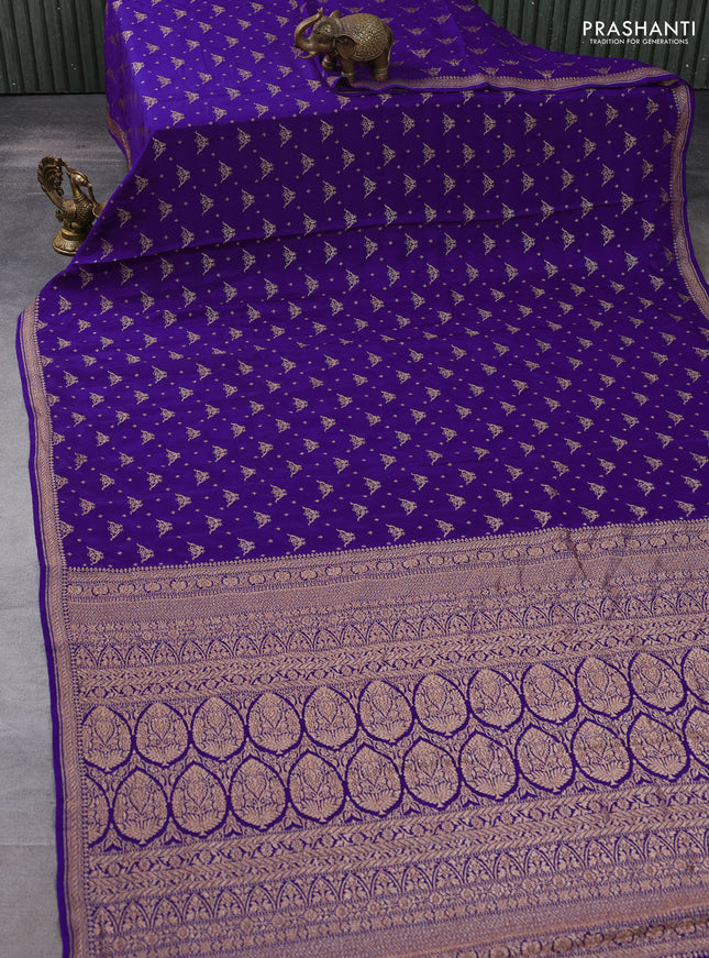 Banarasi crepe saree violet with allover thread & zari woven buttas and woven border