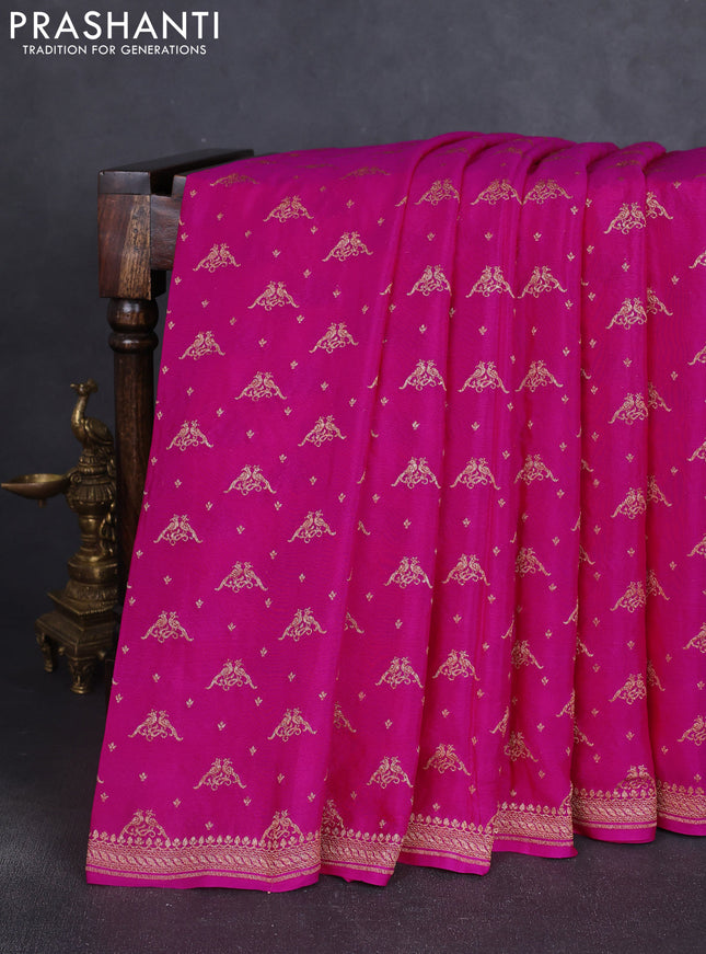 Banarasi crepe saree pink with allover thread & zari woven buttas and woven border