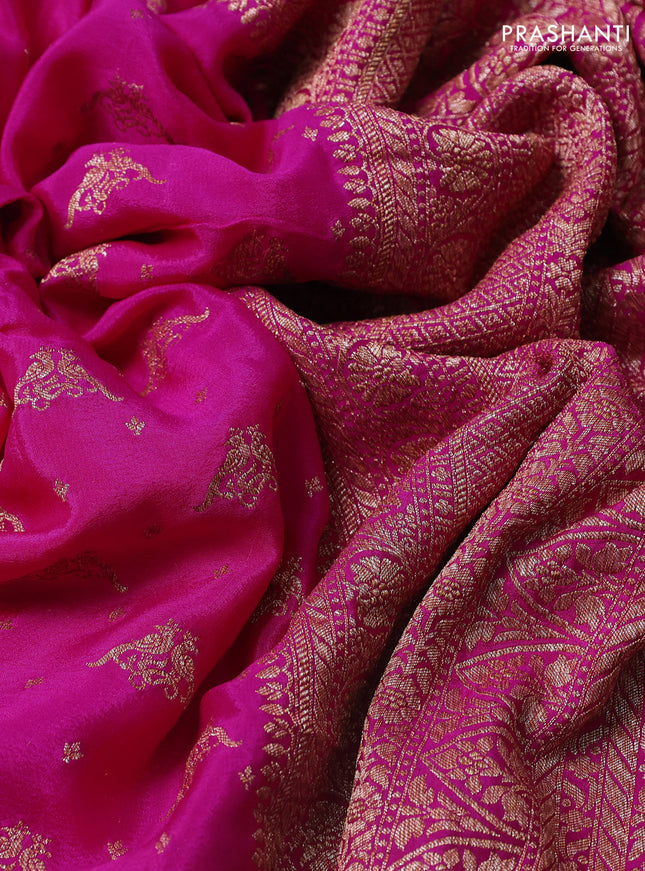 Banarasi crepe saree pink with allover thread & zari woven buttas and woven border