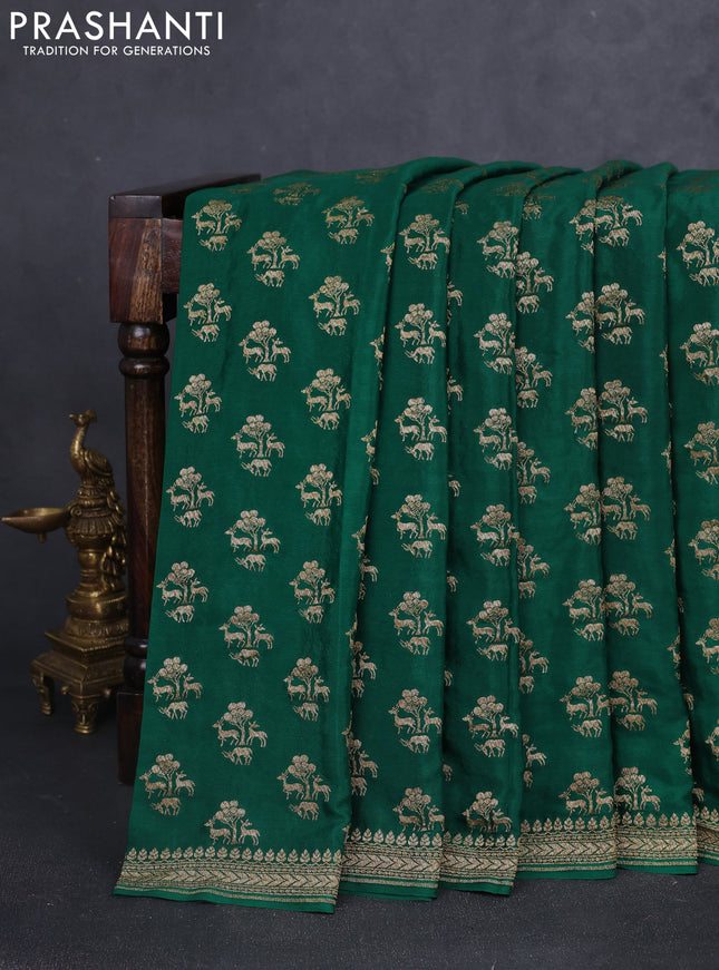 Banarasi crepe saree green with allover thread & zari woven buttas and woven border