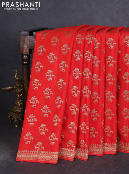 Banarasi crepe saree orange with allover thread & zari woven buttas and woven border