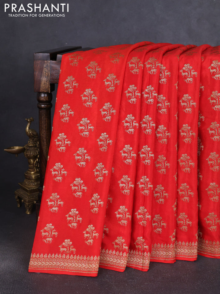Banarasi crepe saree orange with allover thread & zari woven buttas and woven border