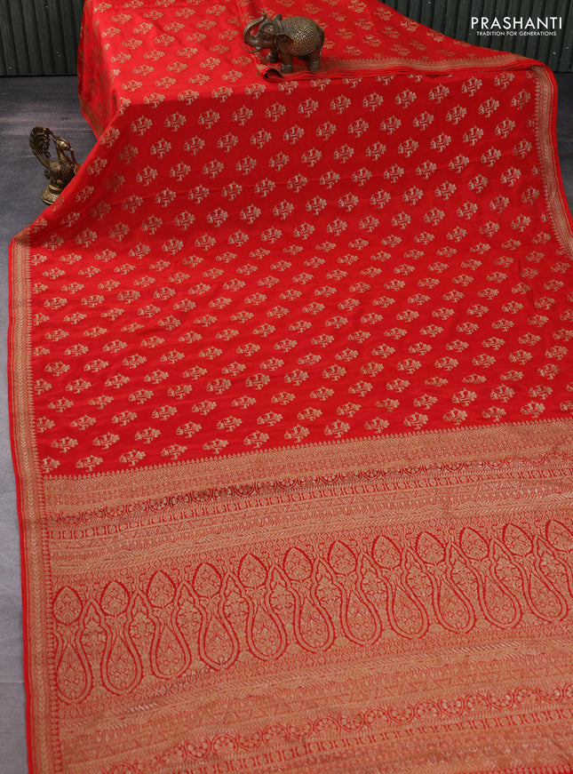 Banarasi crepe saree orange with allover thread & zari woven buttas and woven border