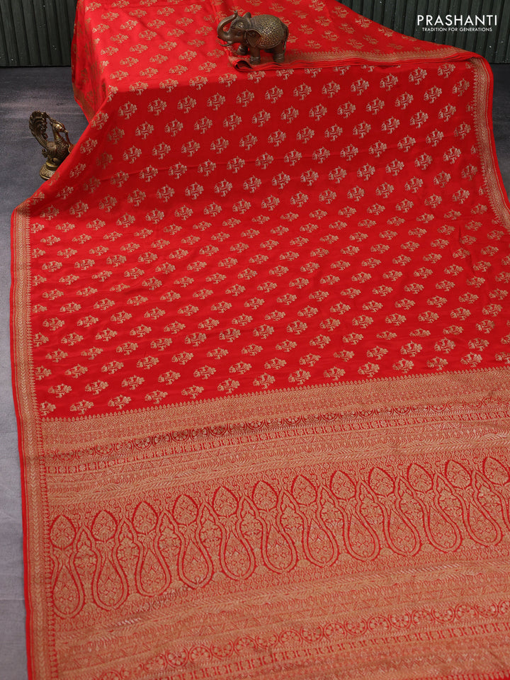 Banarasi crepe saree orange with allover thread & zari woven buttas and woven border