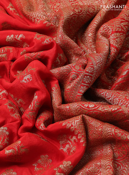 Banarasi crepe saree orange with allover thread & zari woven buttas and woven border
