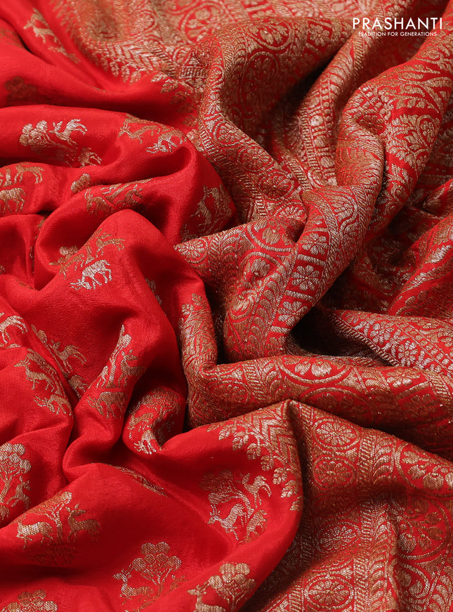 Banarasi crepe saree orange with allover thread & zari woven buttas and woven border