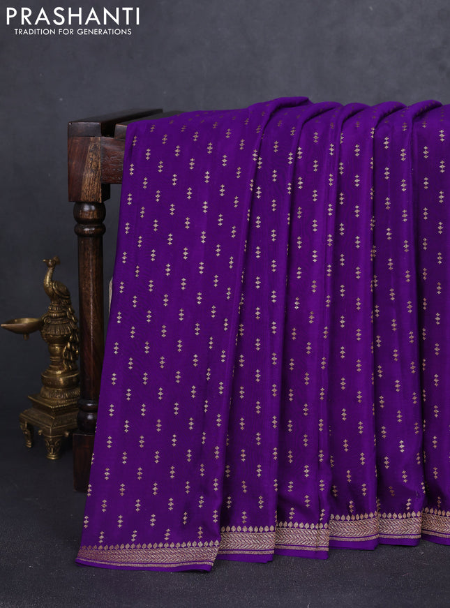 Banarasi crepe saree violet with allover thread & zari geometric weaves and woven border