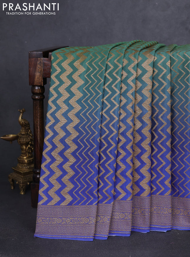 Banarasi crepe saree green and blue with allover thread & zari zig zag weaves and woven border