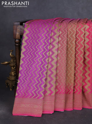 Banarasi crepe saree pastel brown and pink with allover thread & zari zig zag weaves and woven border