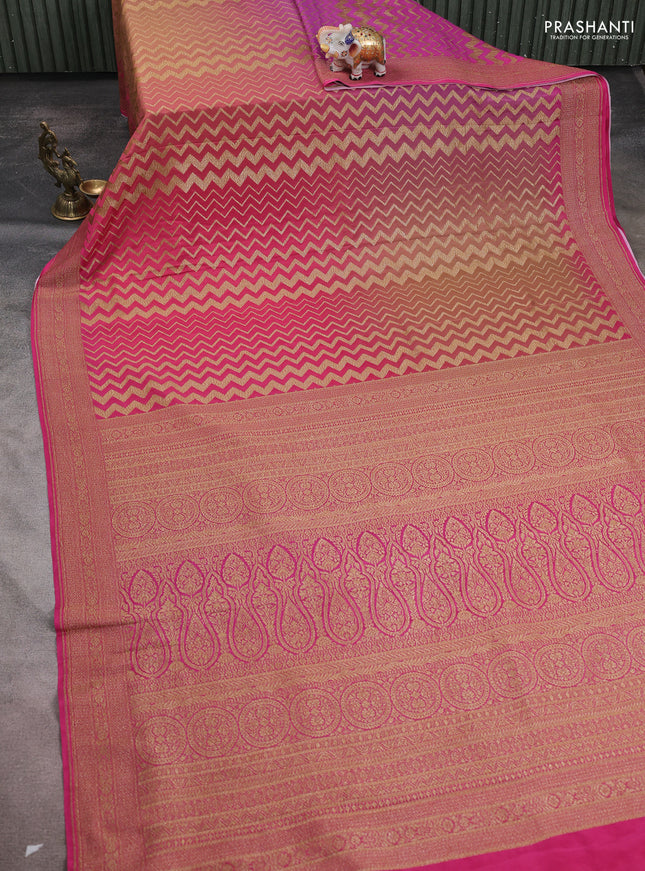Banarasi crepe saree pastel brown and pink with allover thread & zari zig zag weaves and woven border
