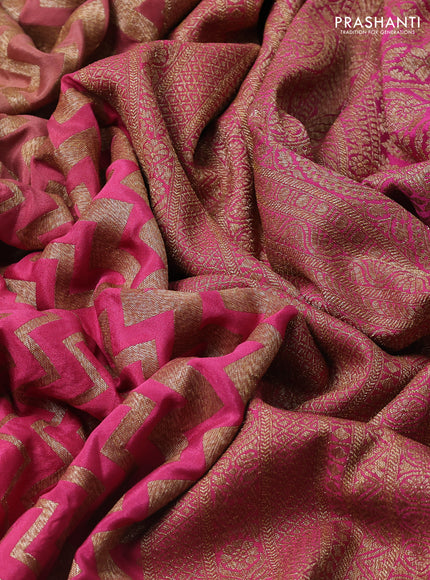 Banarasi crepe saree pastel brown and pink with allover thread & zari zig zag weaves and woven border