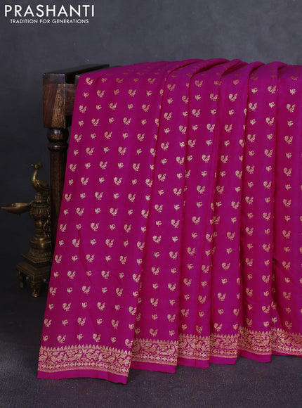 Banarasi crepe saree magenta pink with allover thread & zari woven buttas and woven border