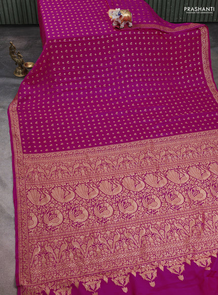 Banarasi crepe saree magenta pink with allover thread & zari woven buttas and woven border