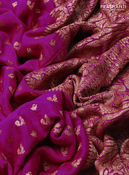 Banarasi crepe saree magenta pink with allover thread & zari woven buttas and woven border