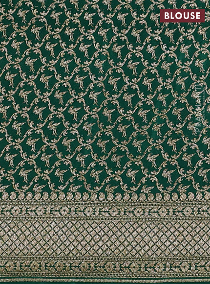 Banarasi crepe saree red and green with thread & zari woven buttas and long woven border