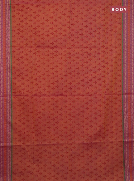 Chettinad cotton saree rust shade and purple with allover butta prints and thread woven border