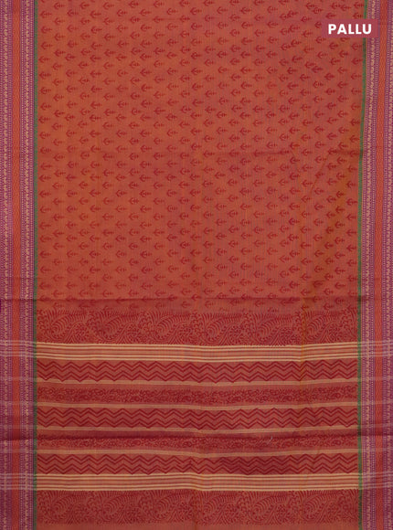 Chettinad cotton saree rust shade and purple with allover butta prints and thread woven border