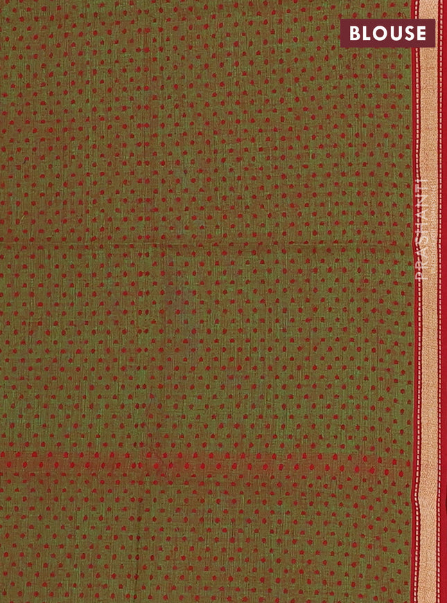 Chettinad cotton saree brown and light green with plain body and rettapet thread woven border
