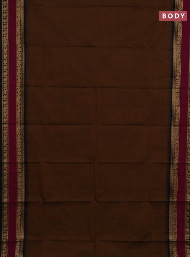 Chettinad cotton saree dark mustard and purple with plain body and rettapet thread woven border