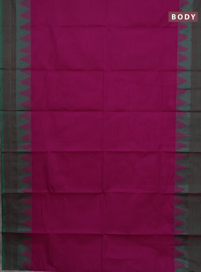 Chettinad cotton saree magenta pink and green with thread woven buttas and temple design simple border