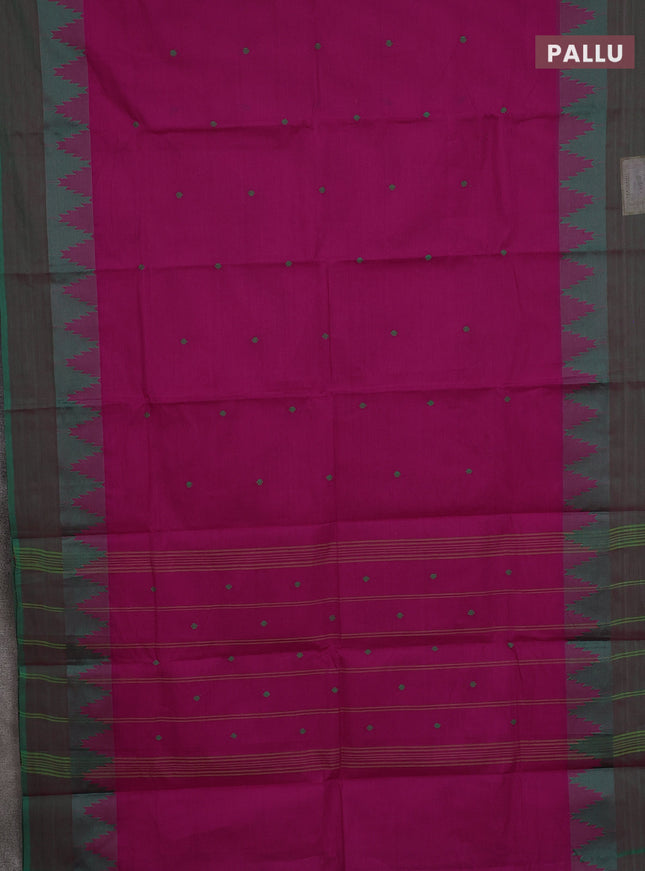 Chettinad cotton saree magenta pink and green with thread woven buttas and temple design simple border