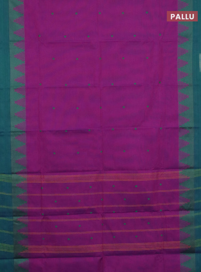 Chettinad cotton saree purple and green with thread woven buttas and temple design simple border