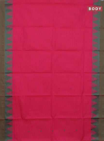 Chettinad cotton saree pink and green with thread woven buttas and temple design simple border