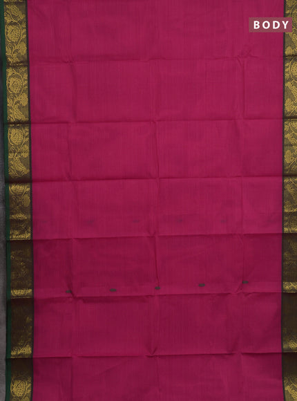 Chettinad cotton saree pink and dual shade of green with thread woven buttas and peacock zari woven border