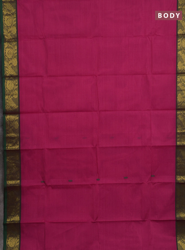 Chettinad cotton saree pink and dual shade of green with thread woven buttas and peacock zari woven border