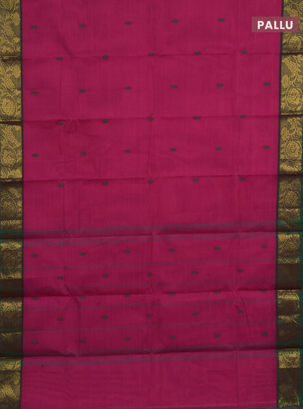 Chettinad cotton saree pink and dual shade of green with thread woven buttas and peacock zari woven border