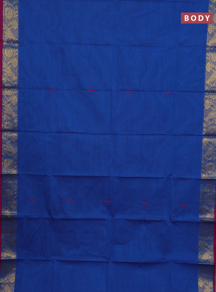 Chettinad cotton saree blue and magenta pink with thread woven buttas and peacock zari woven border