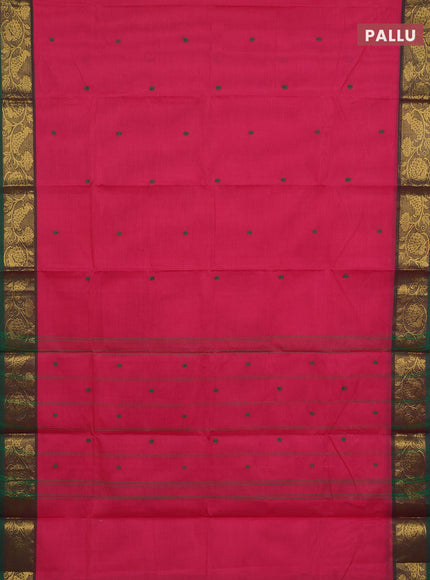 Chettinad cotton saree pink and dual shade of green with thread woven buttas and peacock zari woven border