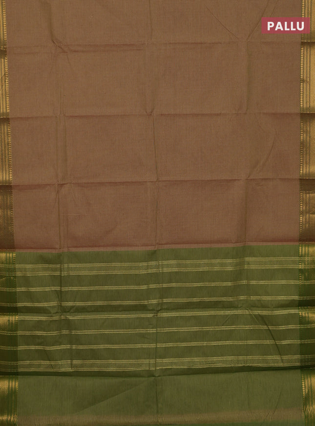 Chettinad cotton saree sandal and lime green with allover small checked pattern and zari woven border
