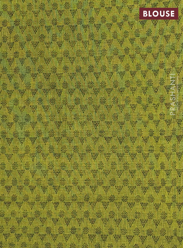 Chettinad cotton saree sandal and lime green with allover small checked pattern and zari woven border
