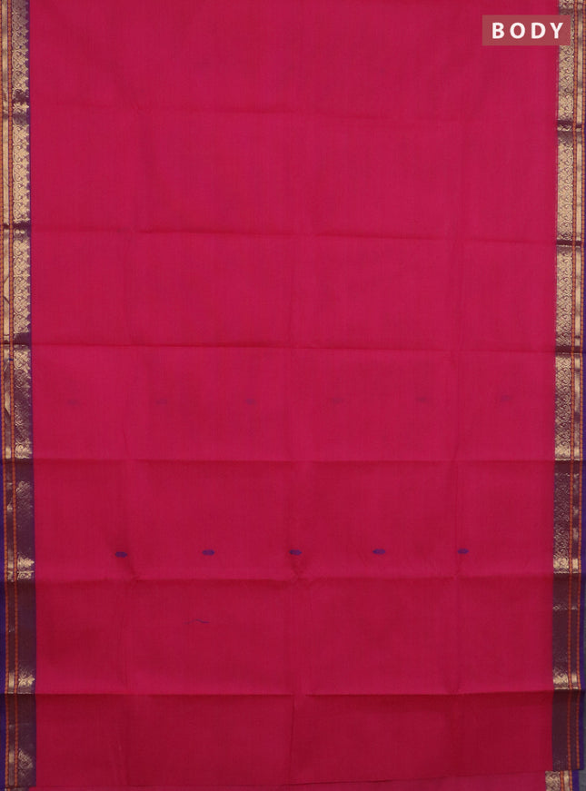 Chettinad cotton saree magenta pink and violet with thread woven buttas and zari woven border