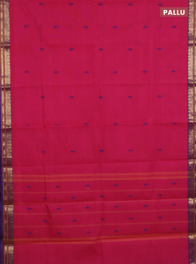 Chettinad cotton saree magenta pink and violet with thread woven buttas and zari woven border